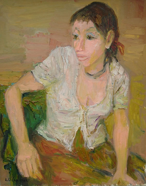 Ragazza con camicetta bianca, anni ’60-’70, olio, cm 50x40, Napoli, collezione privata